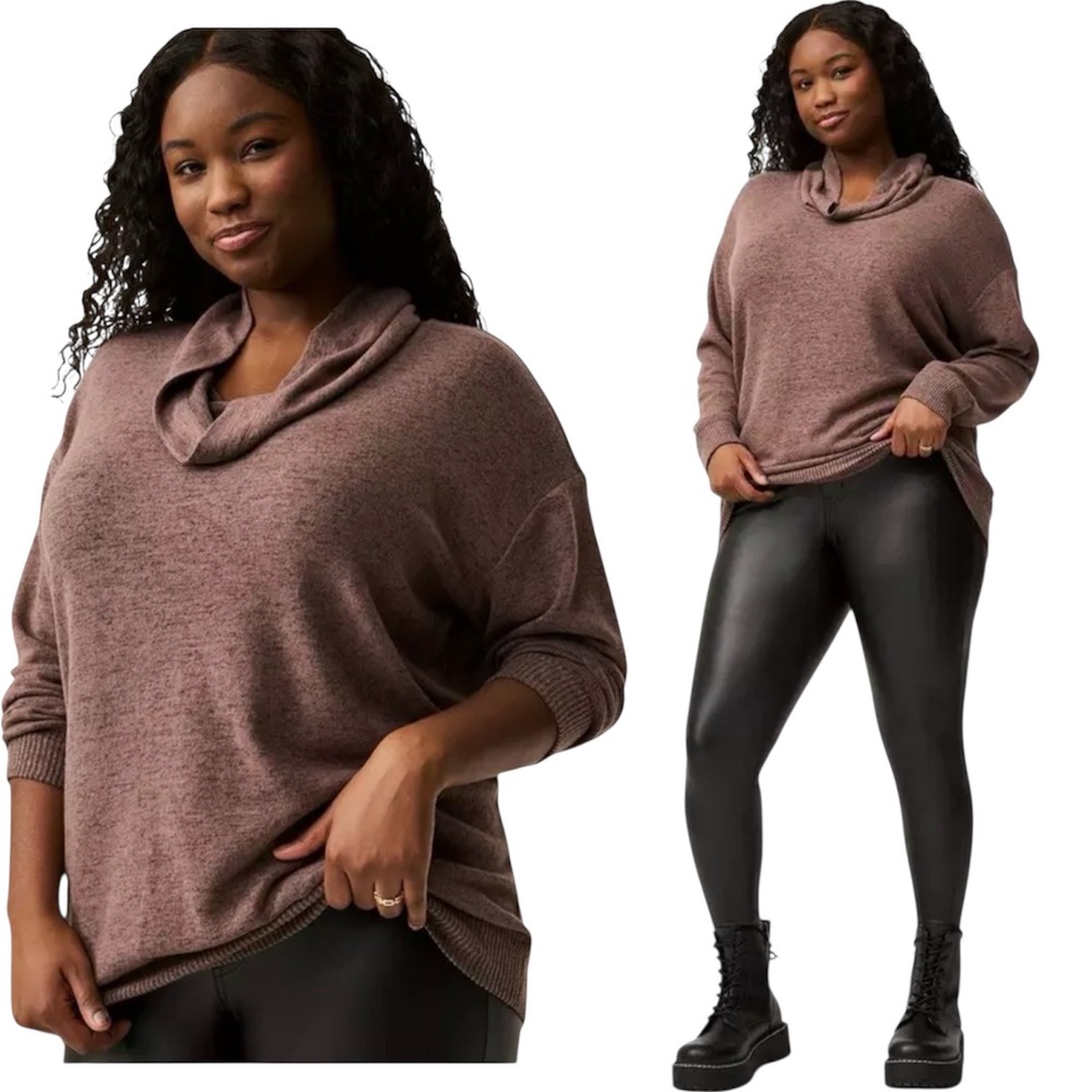 Torrid Super Soft Plush Cowl Neck Tunic Mauve Heathered Sweater 3X #141 18855235